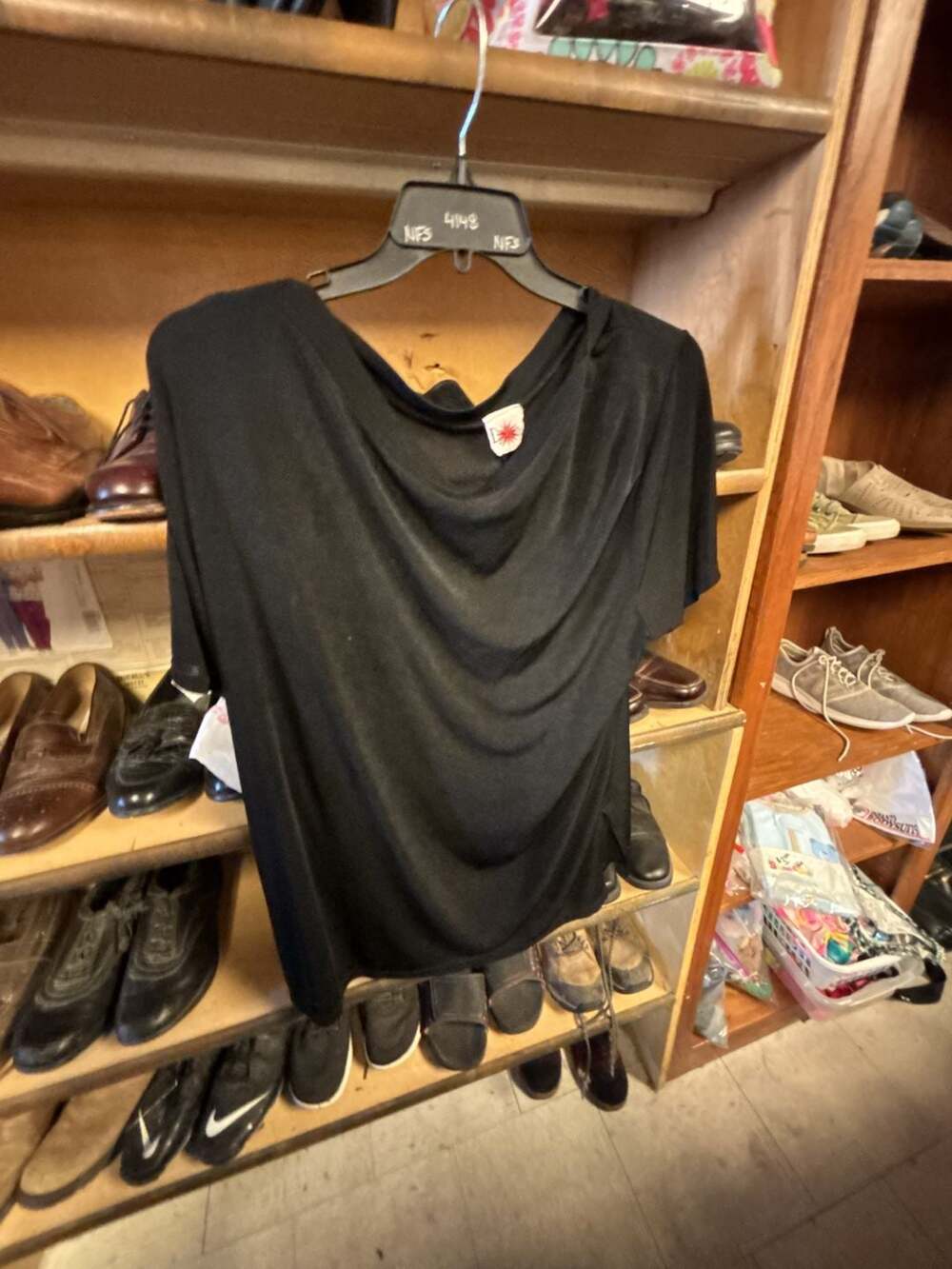 Dynamite Black Cowl Neck Short Sleeve Draped Top